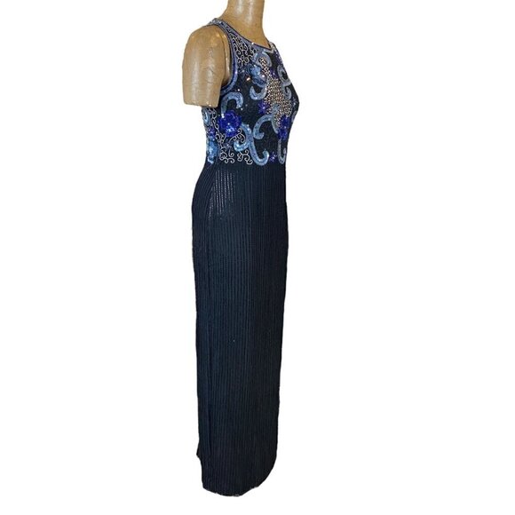 SCALA 100% Silk Beaded Sequined High Neck Back Slit Evening Gown M 179K - Picture 2 of 11